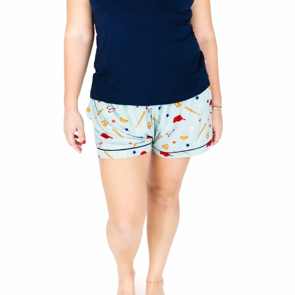 NEW EMERSON AND FRIENDS women's play ball baseball womens bamboo shorts in blue